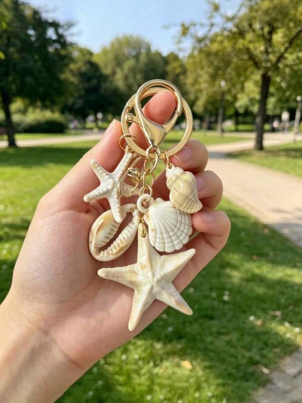 Seashell Starfish Keychain Bag Charm - Picture 2 of 8